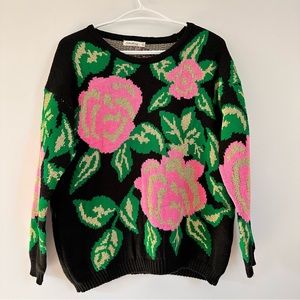 STRIKING Floral Wool Blend Knit Sweater